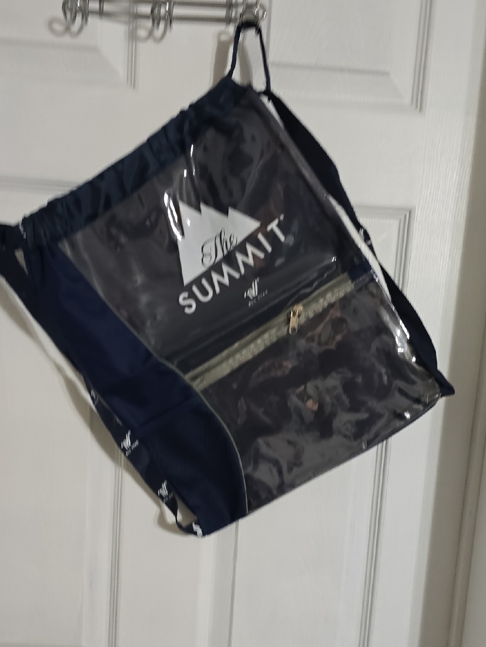 Varsity Clear Drawstring Bag with Navy Panels
